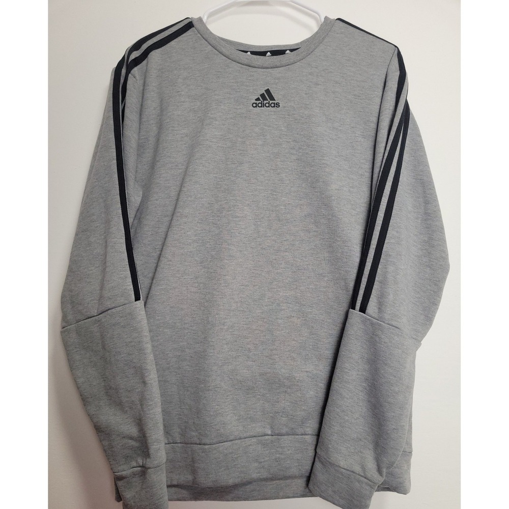 Adidas Mens Crewneck Sweatshirt Gray 3-Stripe Fleece Pullover Medium RN88387